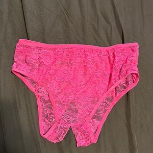 Crouchless pink lace panties